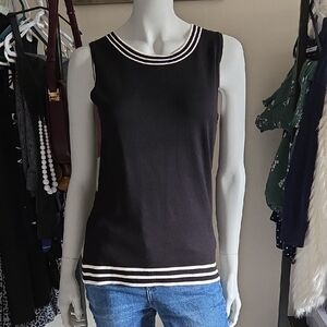 NWT Laura Petites Black and Cream Striped Sleeveless Knit Tank Top